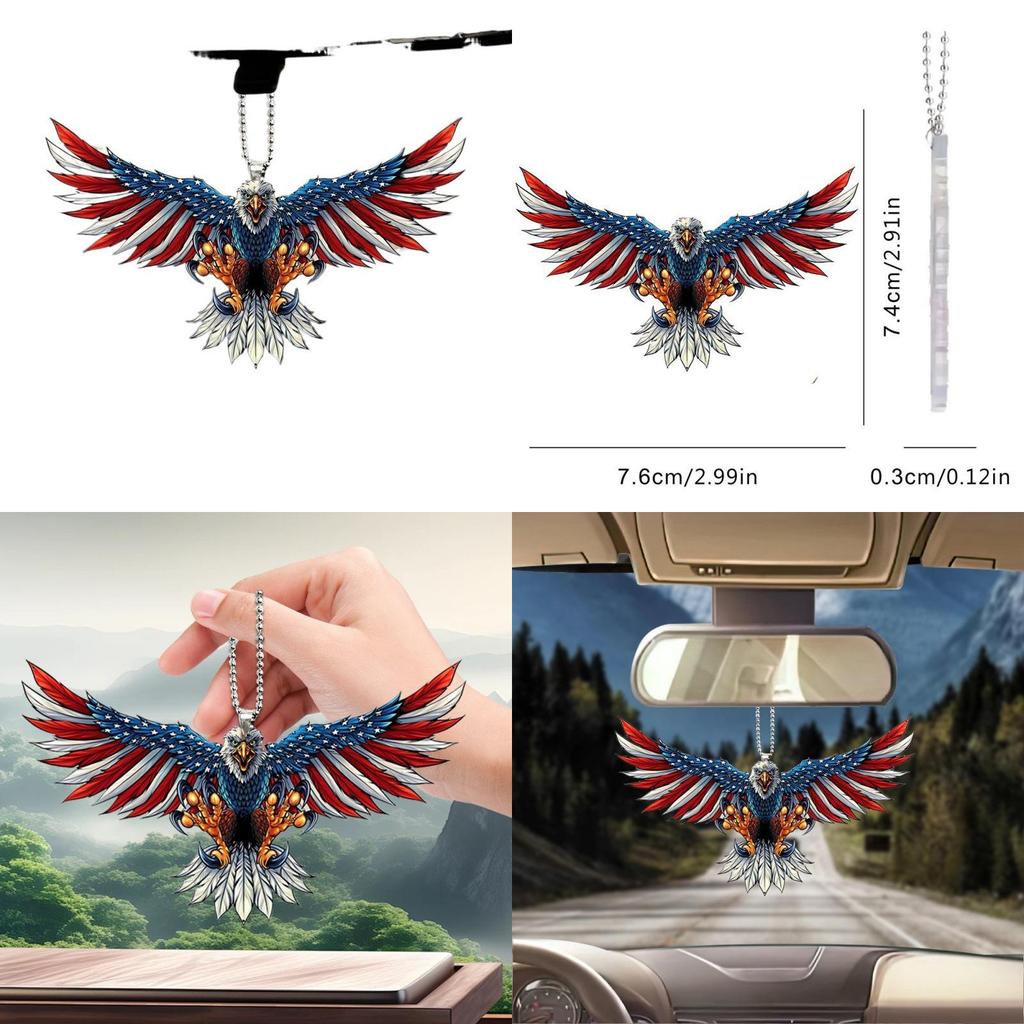 Einzigartige 2D Amerikanische Flagge Adler Auto Innenraum Rückspiegel Schlüsselanhänger Dekoration