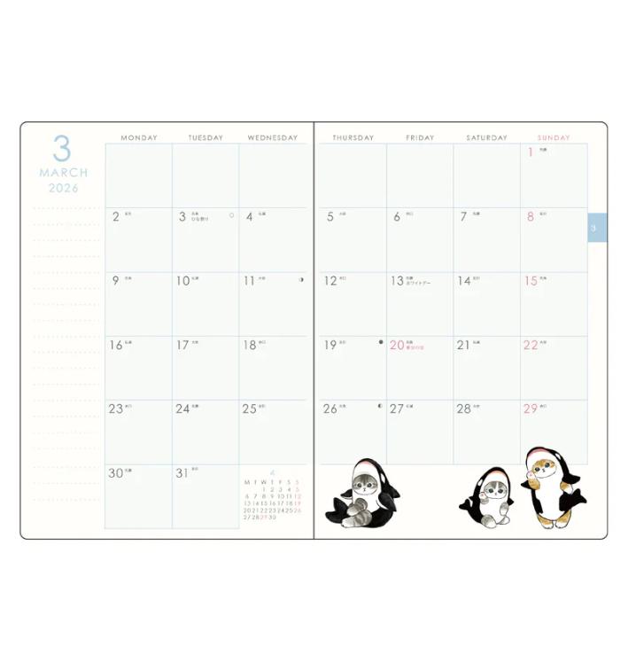 Mofusand B6 Block Wochenplaner 2026 ( Pinguin Nyan ) Japan NEU