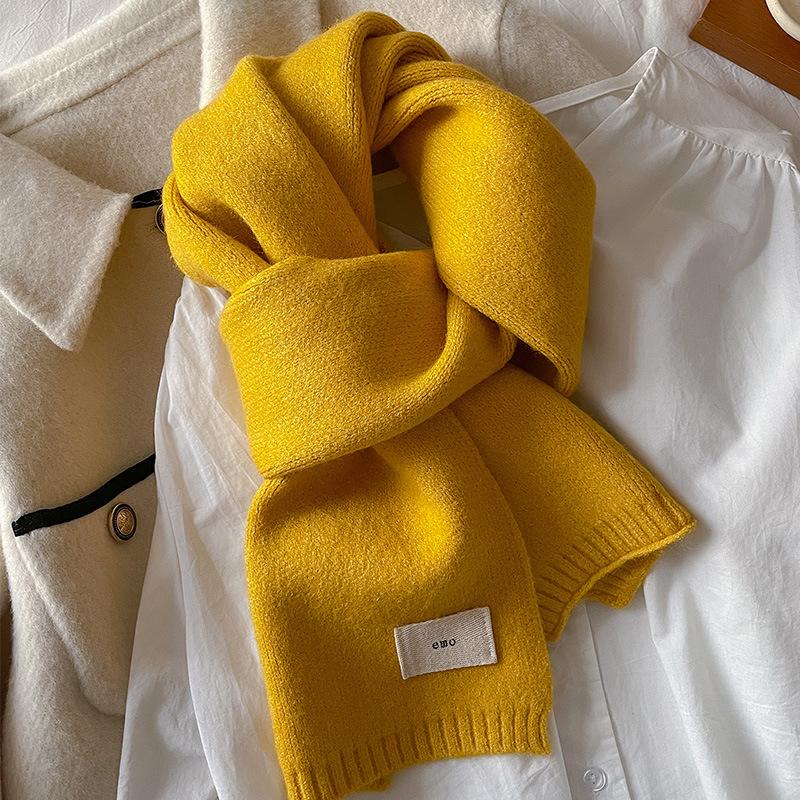 Gentle solid color small scarf white knitted wool short scarf women's autumn and winter warm couple style simple