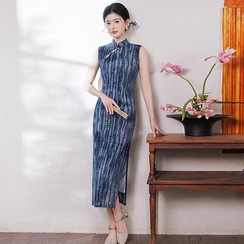 National style new Chinese sleeveless long cheongsam improved young new women s high-end dress summer S