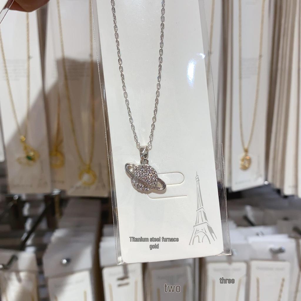 Saturn Planet Full Diamond Titanium Steel Necklace: Women's Luxury Clavicle Chain