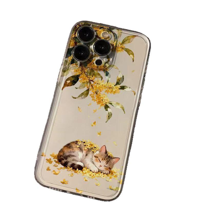 Osmanthus Cat iPhone Case: Compatible with iPhone 13, 14, 15 Pro, 16 Pro Max. Drop-Proof, Full Coverage.