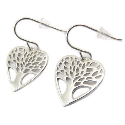 [P4391] - Ασημένια Σκουλαρίκια 'Δέντρο της Ζωής' ασημί (ροδιωμένα) - 20x18 mm