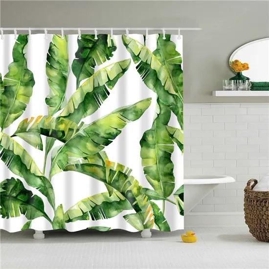 

Tropical Rainforest Green Plants Cactus Monstera Palm Leaf Shower Curtains Frabic Waterproof Polyester Bath Curtain With Hooks W60H190(CM)-1 Pcs