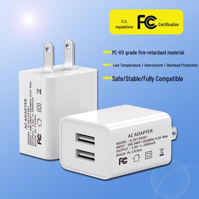 FCC Certified Dual-Port 5V 2A Charger for Mobile Phones and Small Appliances