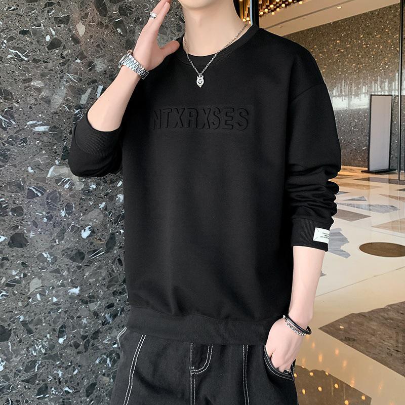 

Men s Korean Style Long Sleeve Sweatshirt - Loose Fit Round Neck for Spring & Autumn - Trendy Hong Kong Chic XXXL чёрный