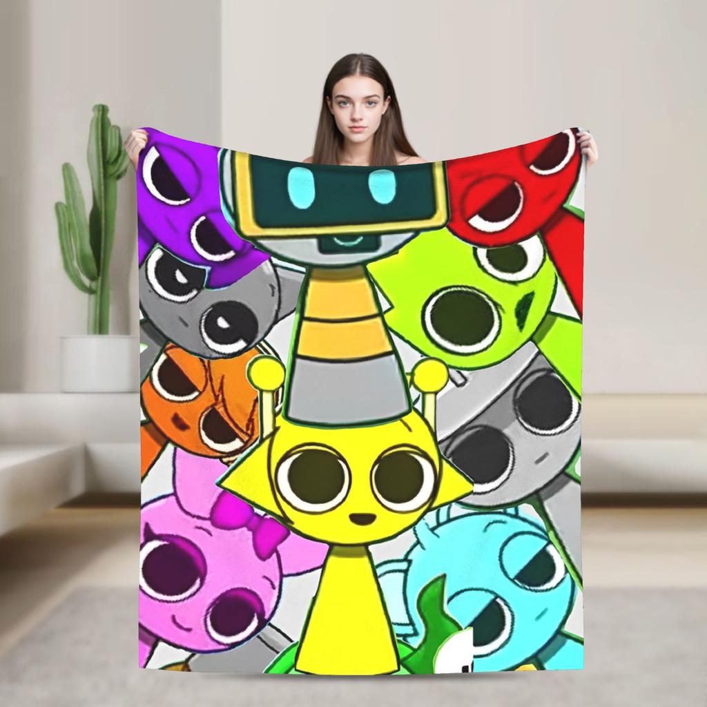 Sprunki Spiel-Flanelldecke, originelle Kuscheldecke für Zuhause, Hotel, Sofa, 125 x 100 cm, flauschig, dünn, Steppdecke