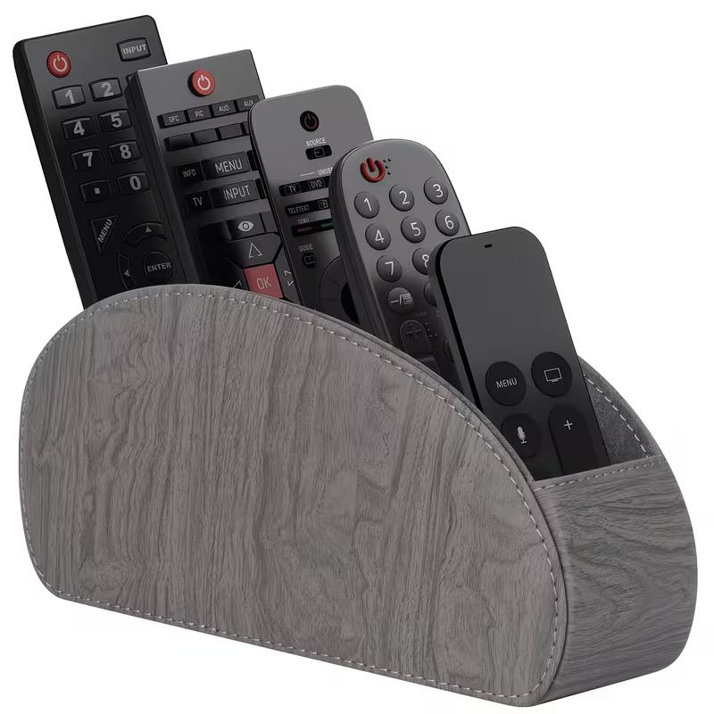 Remote Control Holder with 5 Compartments Faux Leather Desk Organizer TV Remote Storage Caddy Tabletop Holder for Living Room Office Home Use