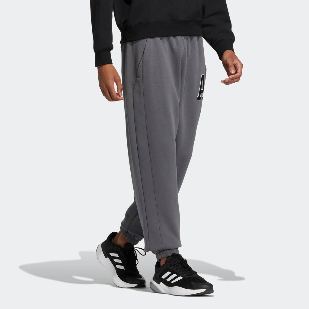 Adidas Alphabet Logo Print Loose Fleece-Lined Knit Sweatpants Men Bottoms Dark-Grey IB2741