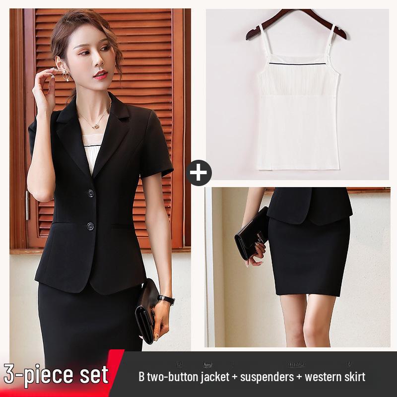 Traje Profesional de Verano para Mujer: Blazer formal de manga corta con falda o pantalones