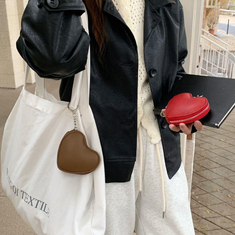 

Pendant PU Leather Coin Purse Love Mini Storage Bag Change Bag Earphone Bag Outdoor рожевий