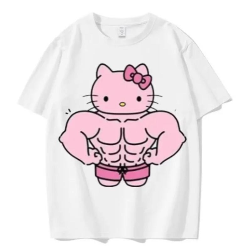 Fashion 2026 Round Neck Short Sleeved Tshirt for Spring and Summer Fitness Hello Kitty Unisex and Womens Casual Cotton Top