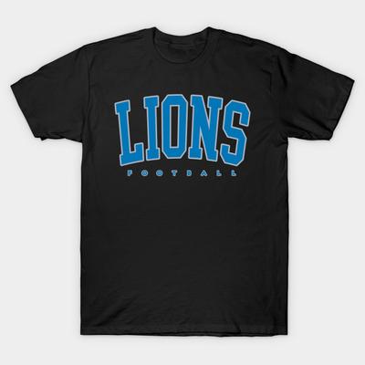Men Black Print T-shirt Detroit Lions Football No-Cut Transfer Paper Print Cotton Tshirt