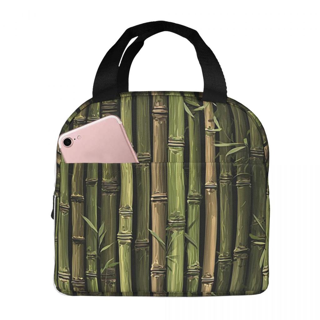 Green Bamboo Forest Pattern Insulated Lunch Bag for Women Children Portable Food Boxes Thermal Lunch Box Tote