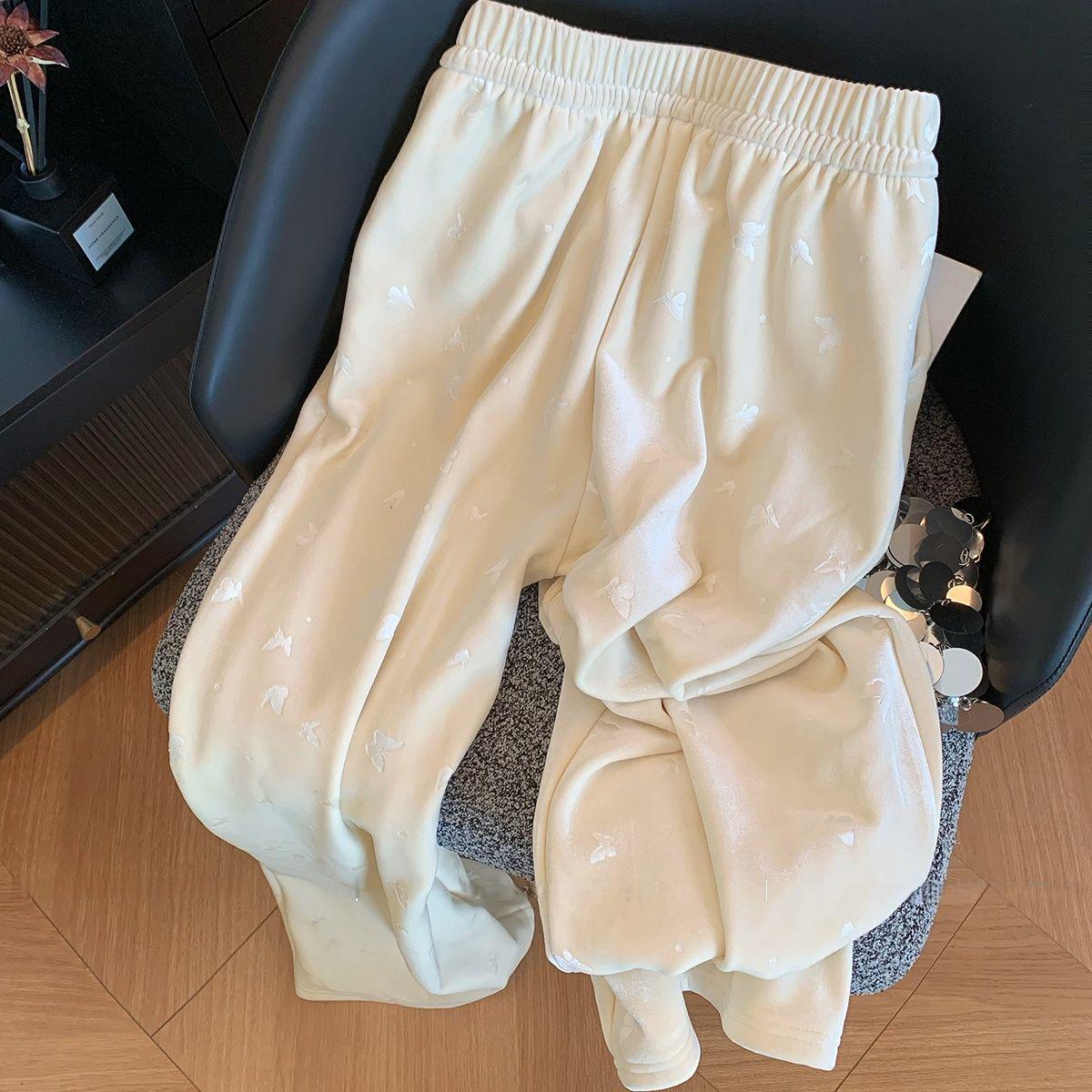 

Butterfly Embossed Velvet High-Waist Slimming Straight-Leg Pants for Women - 2025 Autumn/Winter Collection 4XL [For 165-180 jin]