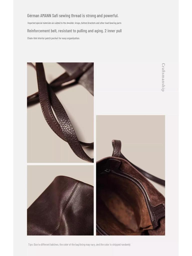 Fur Flower Leather Shoulder Bag - Retro Vegetable Tanned Cowhide