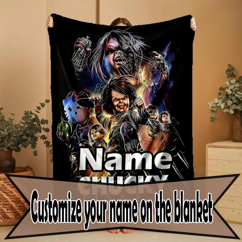 Custom Name Personalized Bride of Chucky Print Blanket, Home Decor, Bedroom, Sofa, Camping, Couch, Gifts for Birthday Christmas