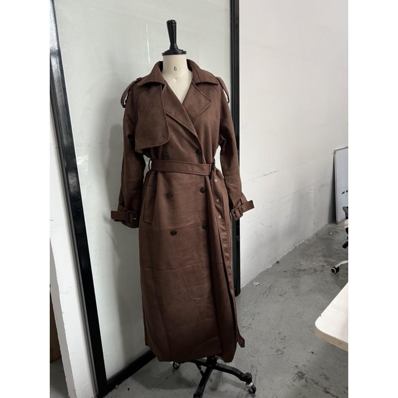 Womens Long Brown Suede Coat Oversized Casual Trench Winter Stylish Loose Fit