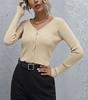 Autumn Winter Ribbed Strip Knitted Button Front Cardigan Women's Sweater Luxurious Relaxed-fit Slimming and Versatile Top