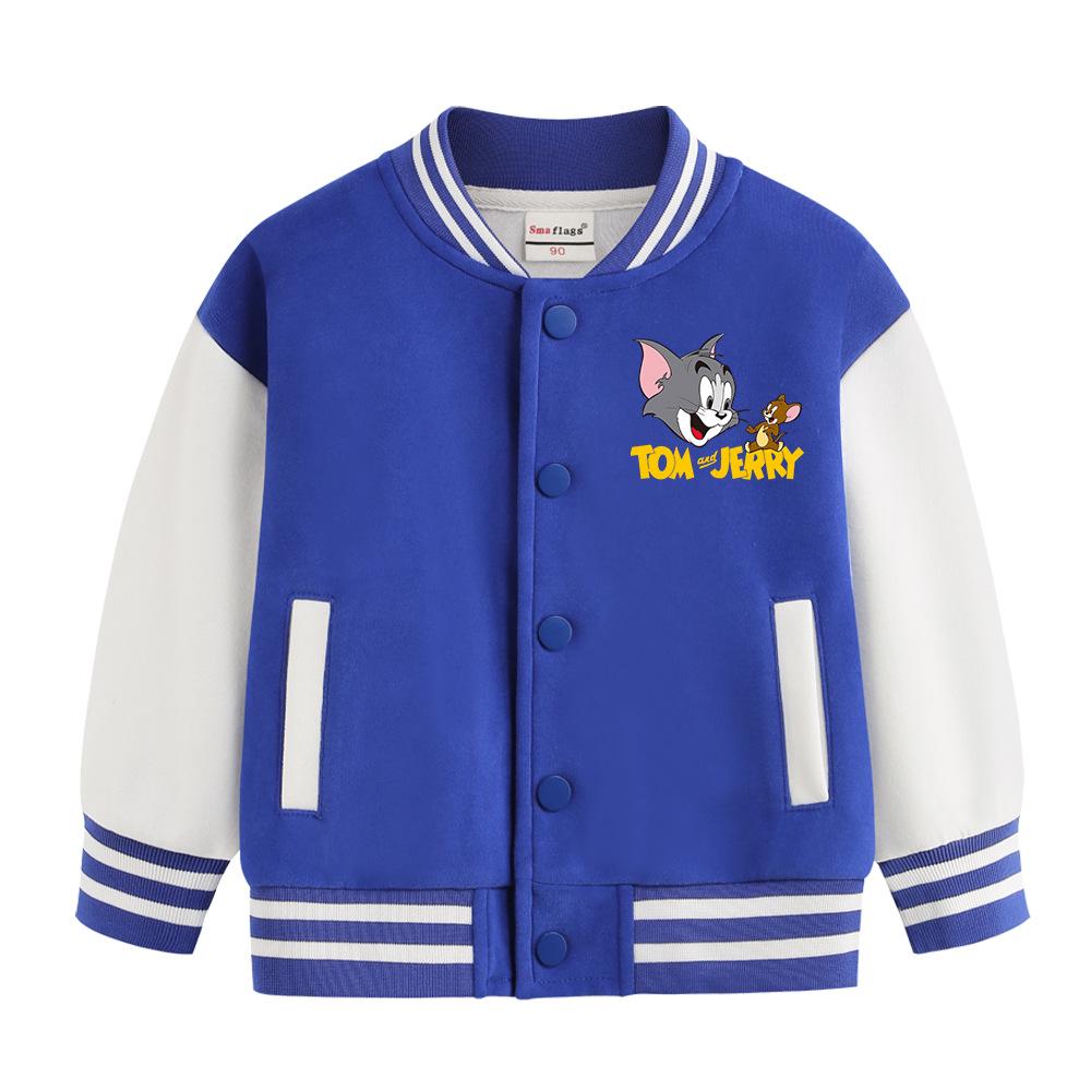 Tom and Jerry Thickened Boys' Baseball Jackets - Velvet Lined, Spring/Autumn Casual Wear