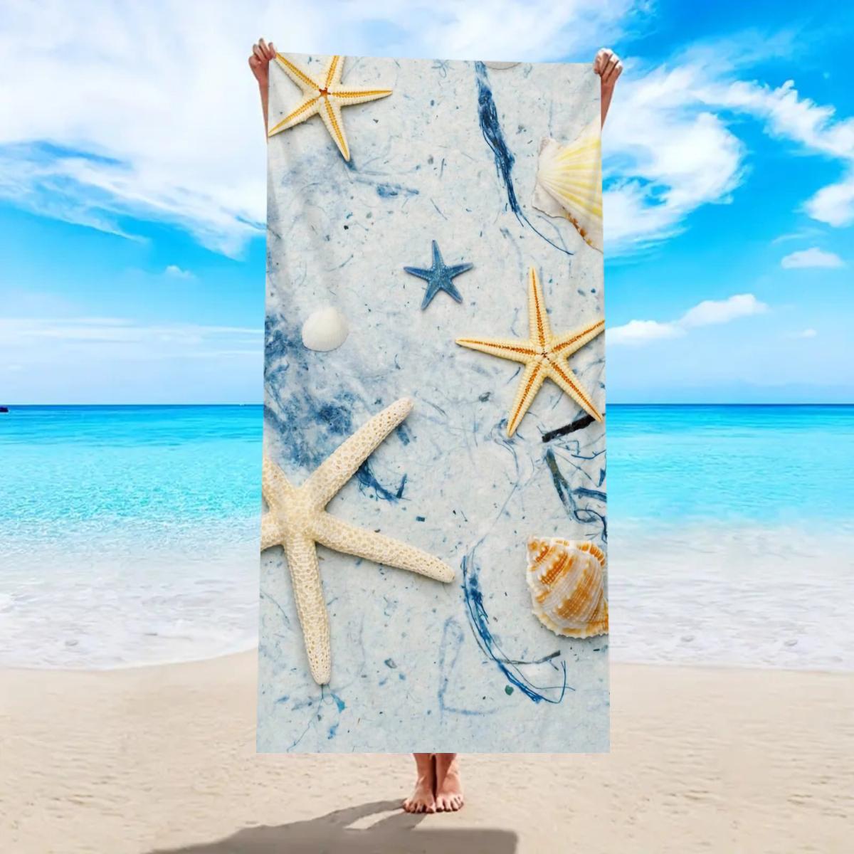 

1pc Shell starfish beach towel, suitable for outdoor sports, vacation, swimming, gym, shower room multifunctional beach towel W30*H60(CM)