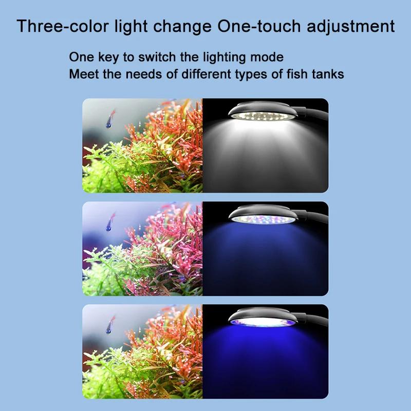 USB Aquarium LED Clip-On Fischbehälterleuchte Klein Vollspektrum 360° Drehung Helligkeit 10-stufige Einstellung Pflanzenwachstumslicht