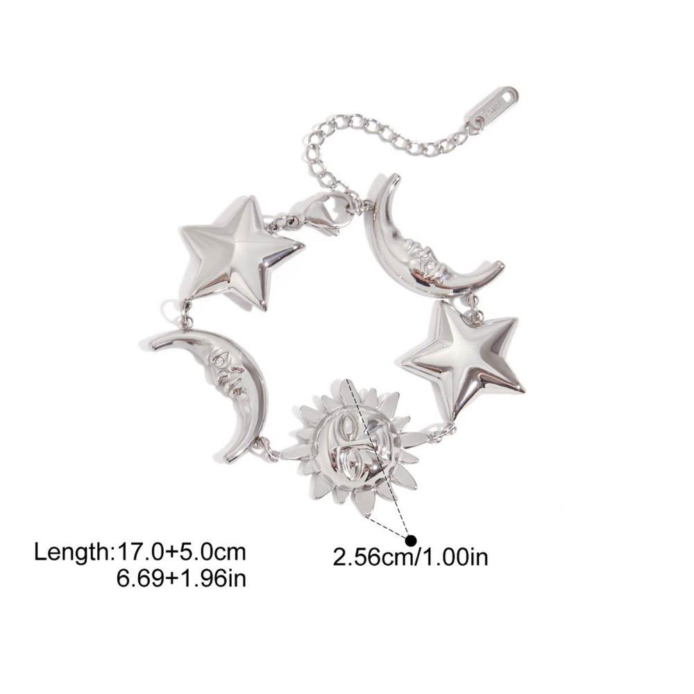 18K Gold Color Star Moon Bracelet Stainless Steel Stackable Bracelet Summer Fashion