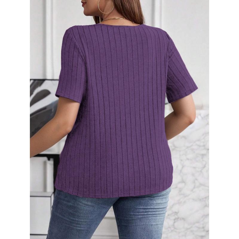 Summer Cross V-Neck Plus Size Short Sleeve Women Blouse Pit Strip Solid Color Top Fashion Loose Casual Elegant Simple T-shits Female Office Tee Shirts