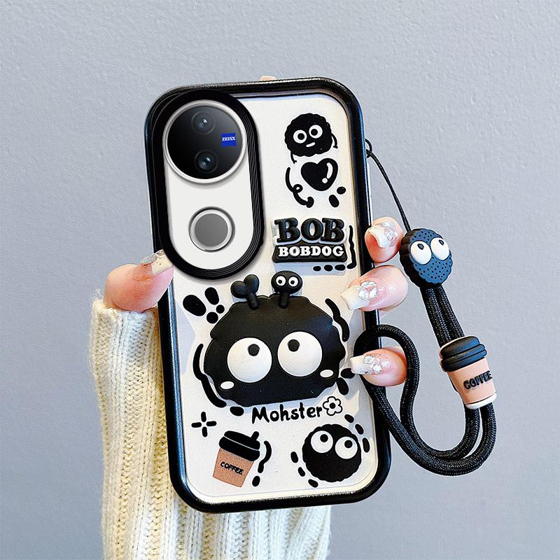 KEYSION Shockproof Case for VIVO V50 5G with Lanyard Soft Silicone Cute 3D Cartoon Doll Phone Back Cover for VIVO V50