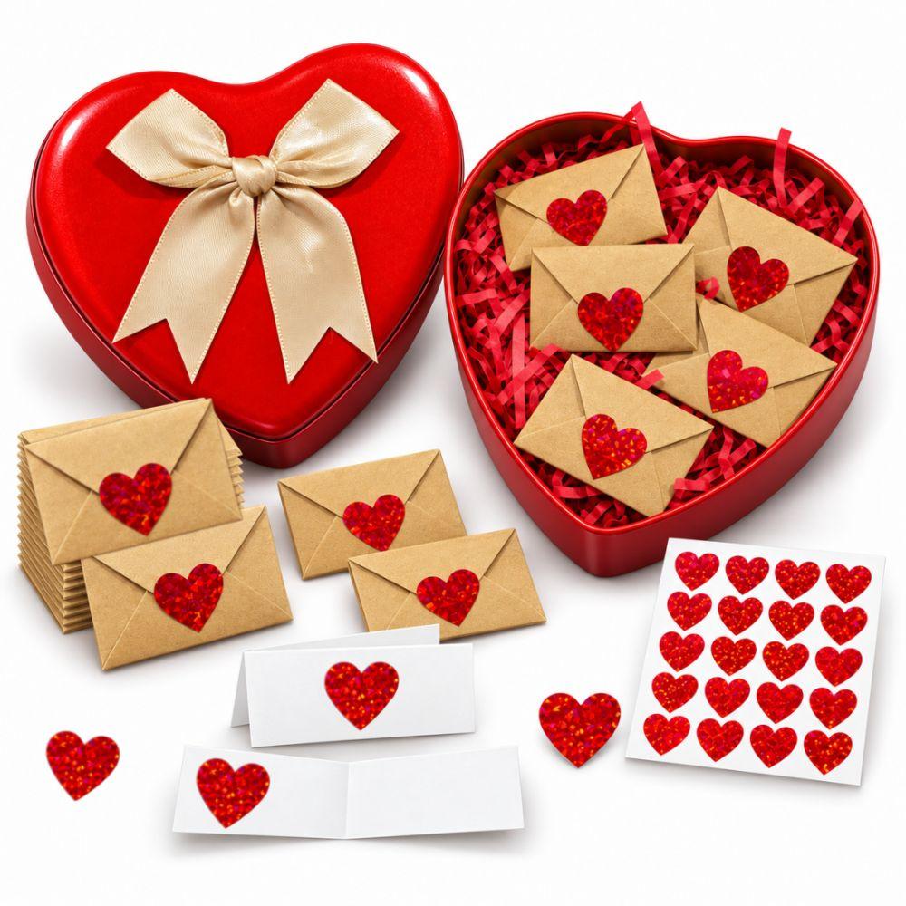 60Pcs Heart Stickers Love Letters Envelope Set Blank Mini Cards Love Notes Kit  Valentine's Day