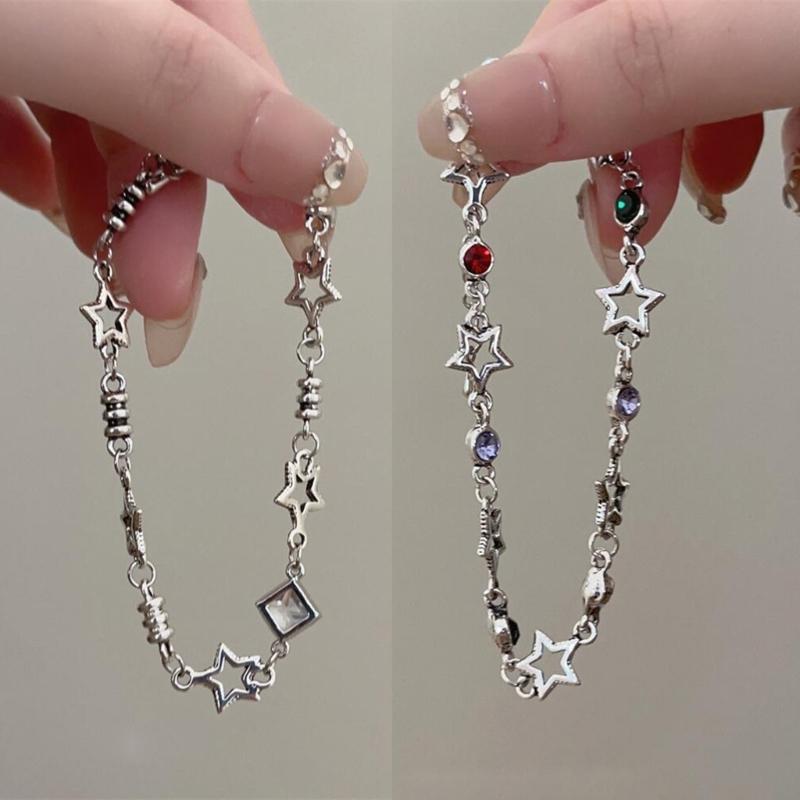 Silver Color Hollow Five-pointed Star Bracelet Zircon Bracelet Female Fashion Grunge Jewelry Adjustable Bracelet