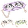 Anti-flip Cat Food Water Bowl Double Bowls Elevated Pet Feeder Bowl  Wet Dry Food