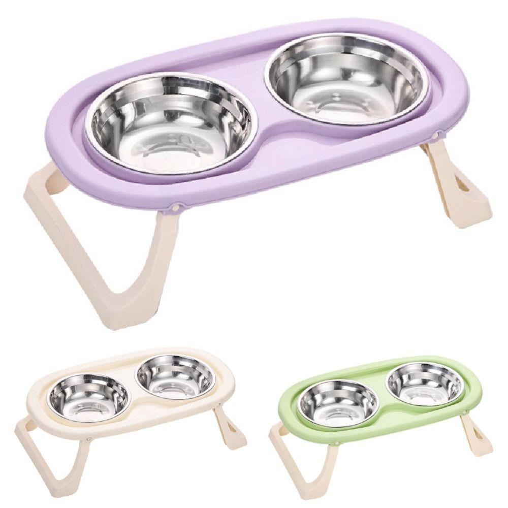 Anti-flip Cat Food Water Bowl Double Bowls Elevated Pet Feeder Bowl  Wet Dry Food