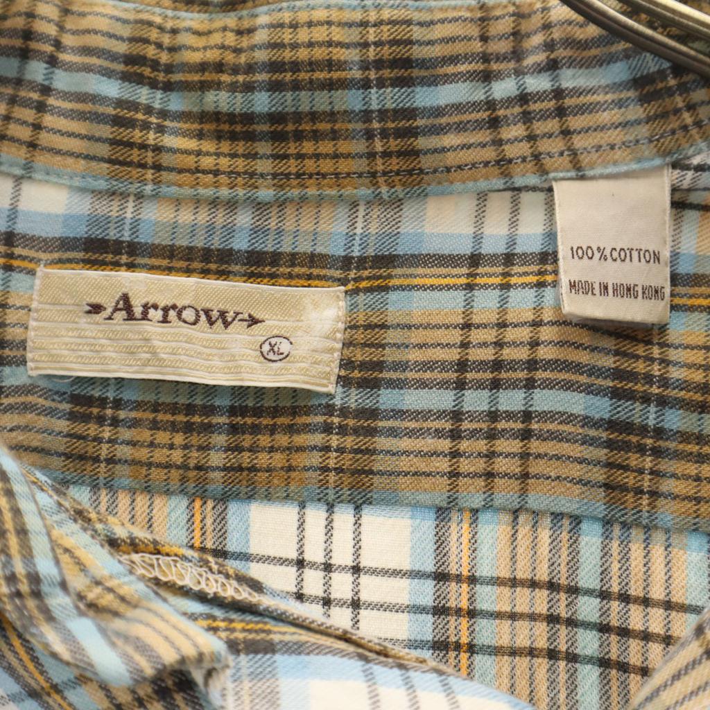 ARROW 80s vintage Check Pattern Long sleeve Cotton shirt XL white Men's Used