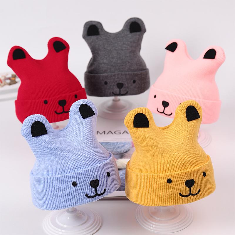 Autumn/Winter Infant Hood Cute Bear Model Baby Knitted Warm Hat (0272) Bear Model Black