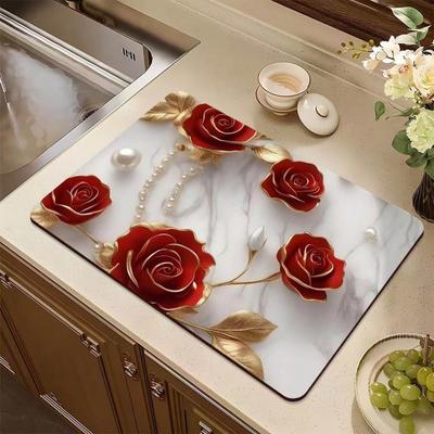 3D Florales Platzset Kieselgur Saugfähig Blumen-Platzset Rutschfest Dekorativ Wärmeisolationsmatte für Esstisch Heimdekor