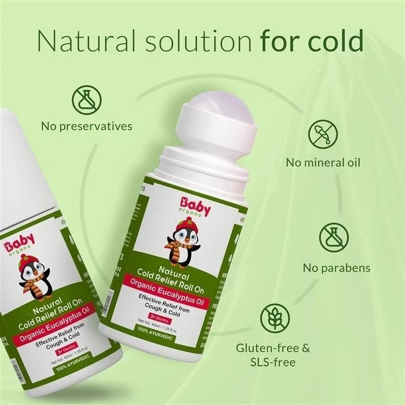 BabyOrgano Natural Cold & Cough Relief Roll On Organic Eucalyptus Oil 40ml