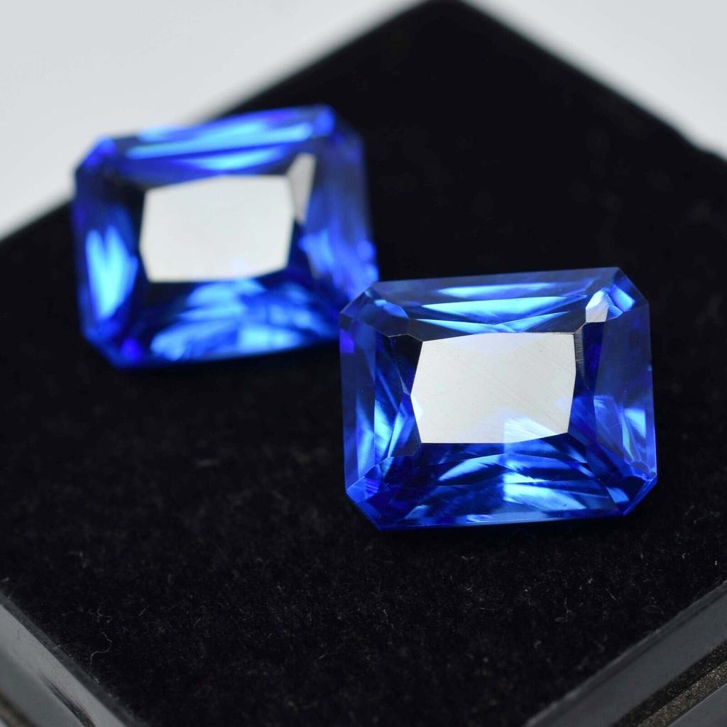 16 Ct Natural Ceylon Blue Sapphire CERTIFIED Emerald Cut Loose Gemstone Pair
