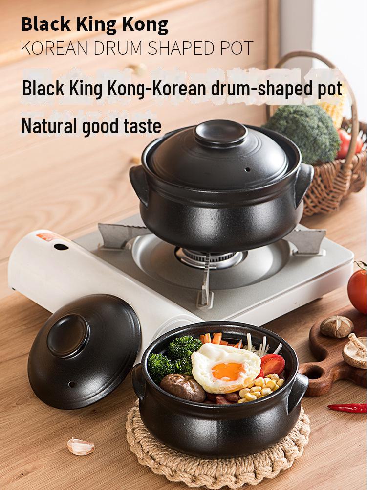 Black Stoneware Korean Drum-shaped Casserole: High-Temperature Resistant Ceramic Stew Pot for Household and Commercial Use