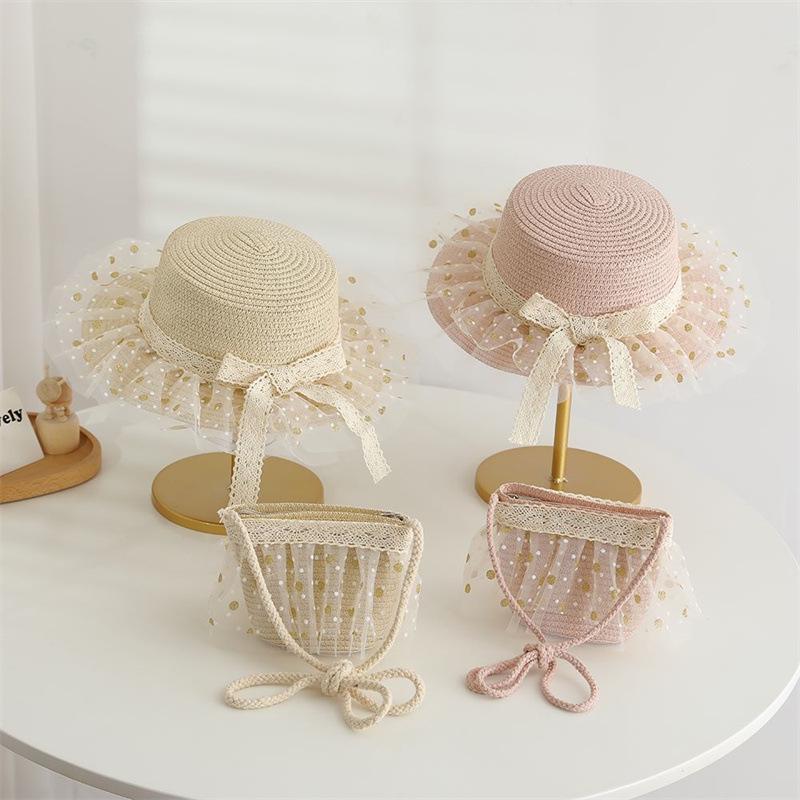 Girls' Lace-Up Straw Sun Hat & Bag Set