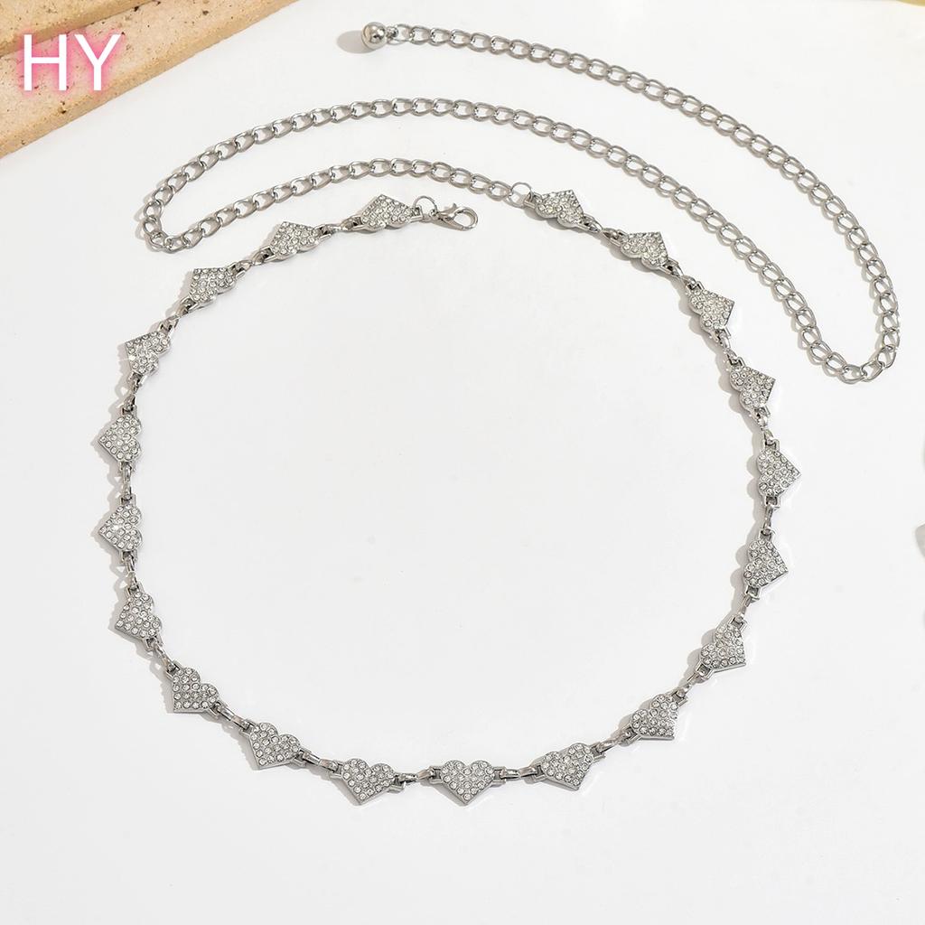 HY New Korean Women White Rhinestone Heart Beach Sexy Belt Waist Body Chain Versatile Dress Accessories