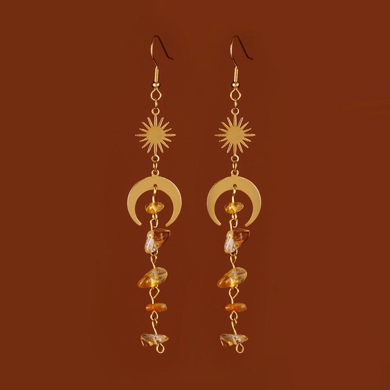 Fashionable Asymmetrical Crystal Tassel Dangle Earrings with Moonstone