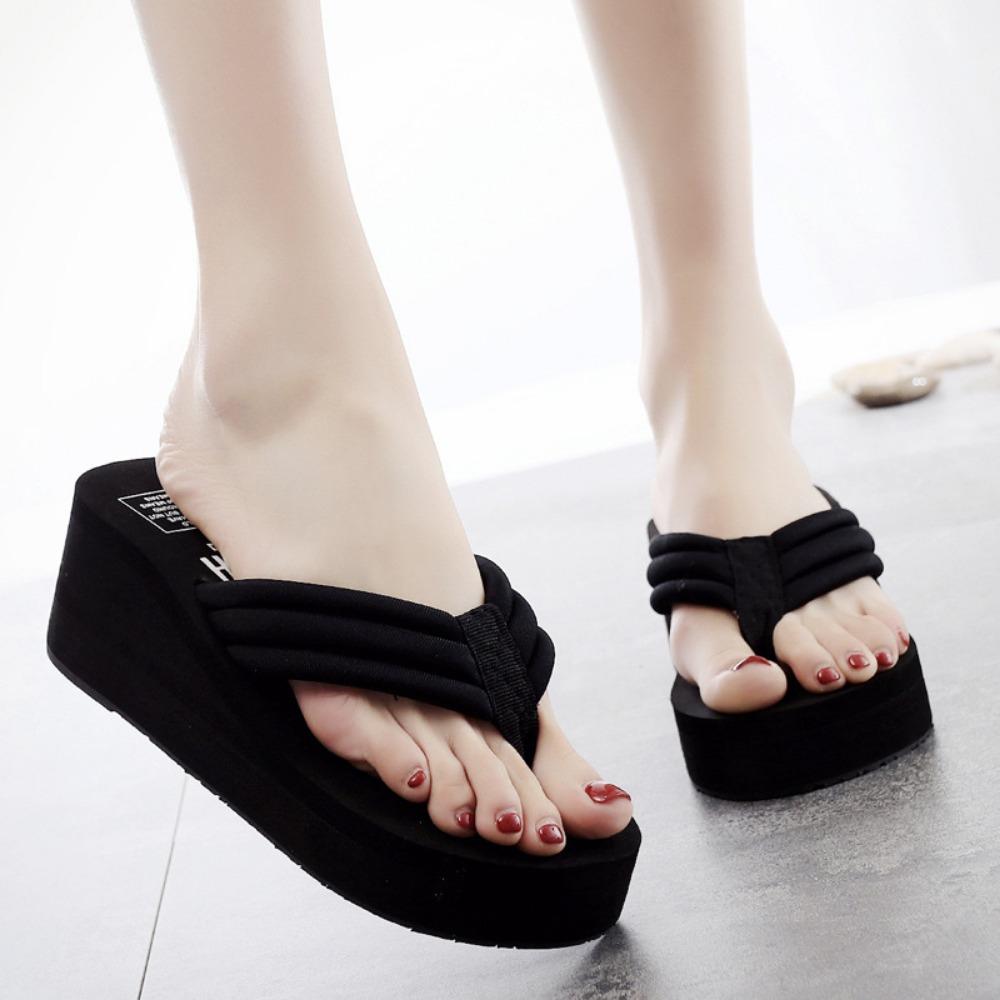 Women's Flip Flops Summer Outside Slope Heel Thick Soled Slippers Anti Slip Fashionable Women's Cool Slippers Women Sandals