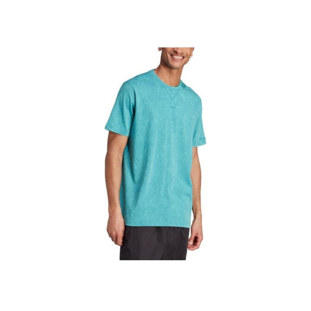 Adidas All Season Garment-Wash Tee With Embroidered Logo And Ribbed Crew Neck Men Tops Arctic-Blue IJ6922