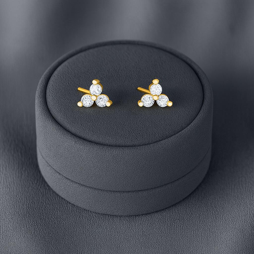 Dreifache Stein-Cluster Ohrstecker - Sterlingsilber Gelbvergoldet