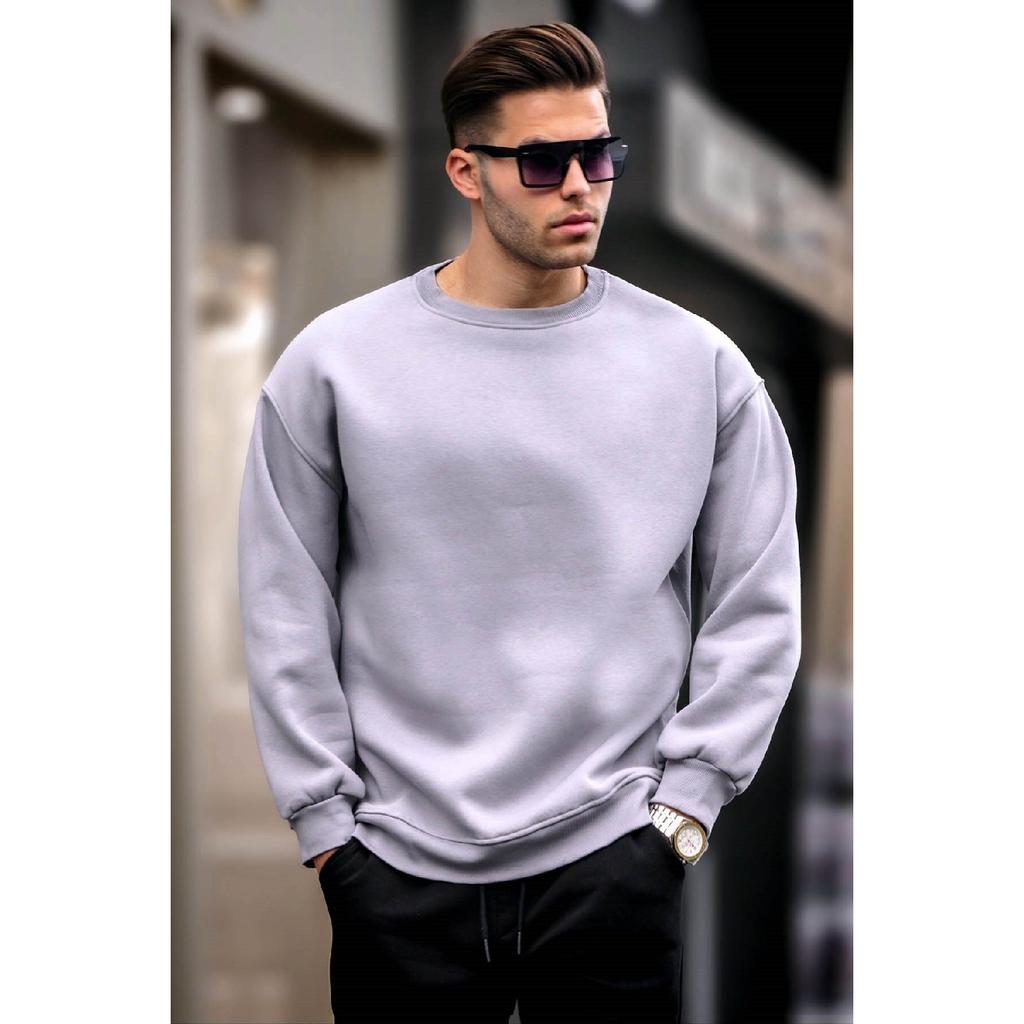 Smoked Rundhals Oversize Basic Herren Sweatshirt 6048