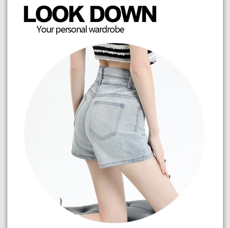 Shorts vaqueros retro de talle alto de verano 2025 con línea A para mujer