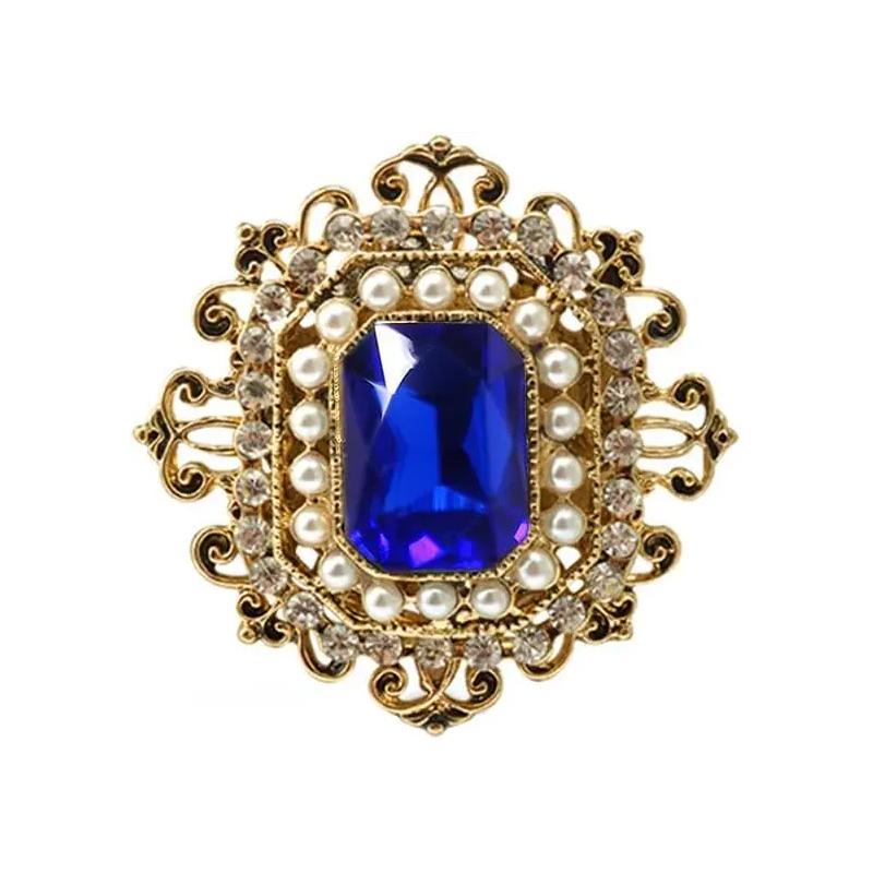 Vintage Rhinestone Brooch for Women Girls Baroque Rectangle Crystal Simulation Pearl Corsage Wedding Gift
