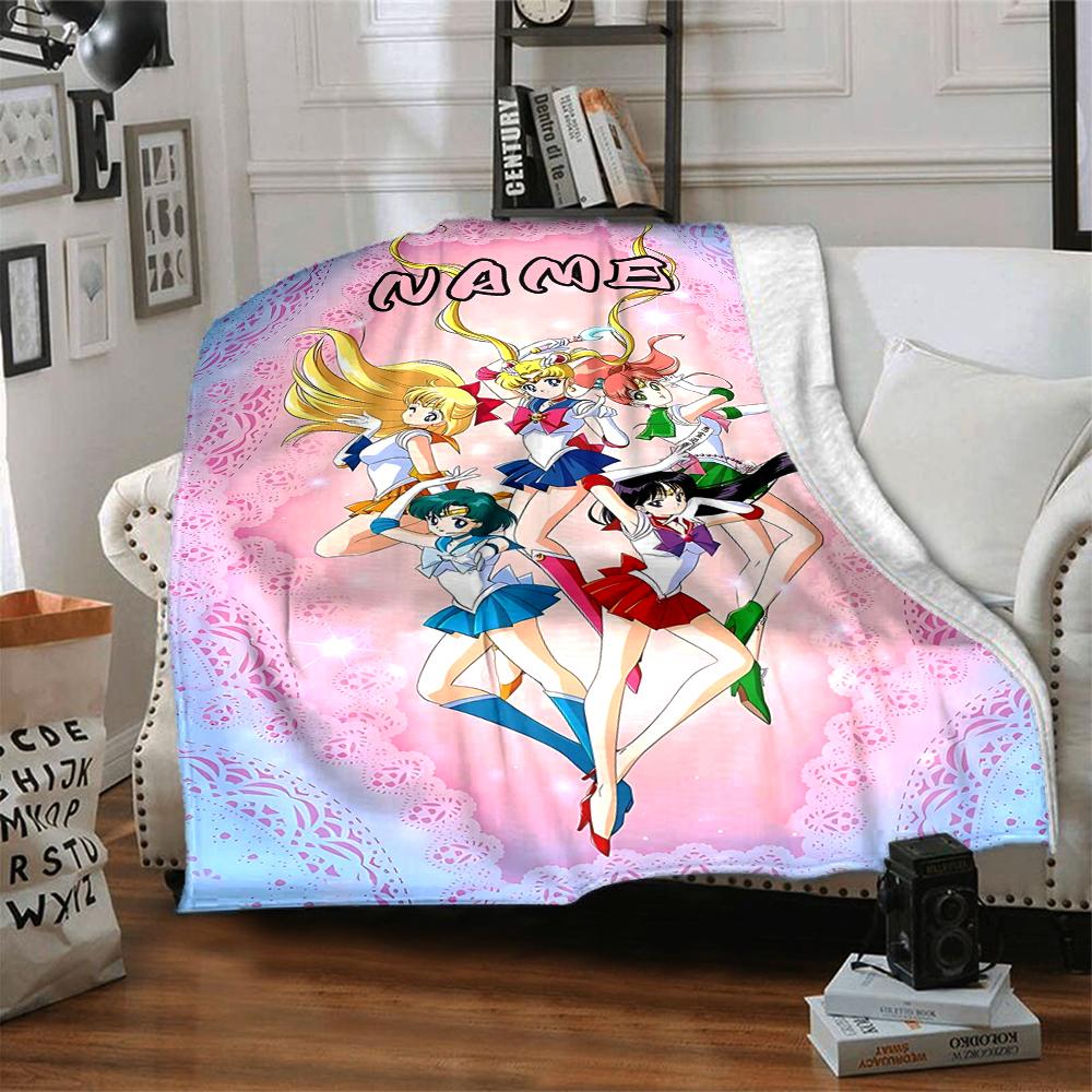 Custom 1pc Sailor Moon Team-up Blanket, Soft And Comfortable Blanket, Casual Warm, Camping Travel Blanket, Birthday Gift Q91390