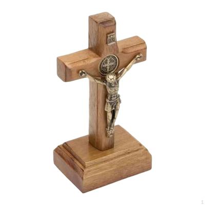 Drewniany Krzyż Stojący Mały Krucyfiks Figurka Kolekcjonerska Dekoracja Figura Jezusa do Biura
